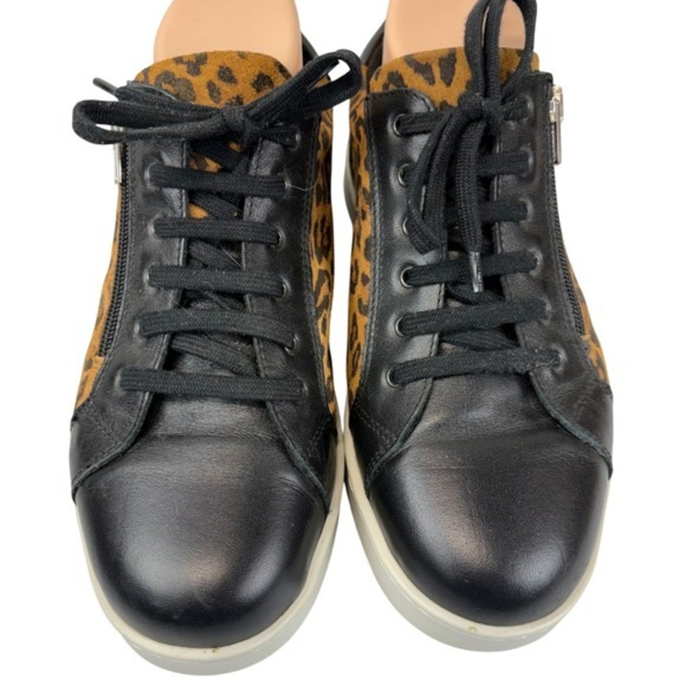David Tate Elisa Sneaker Womens 8 Leopard Print Leather Side Zip Made Italy - Picture 2 of 7